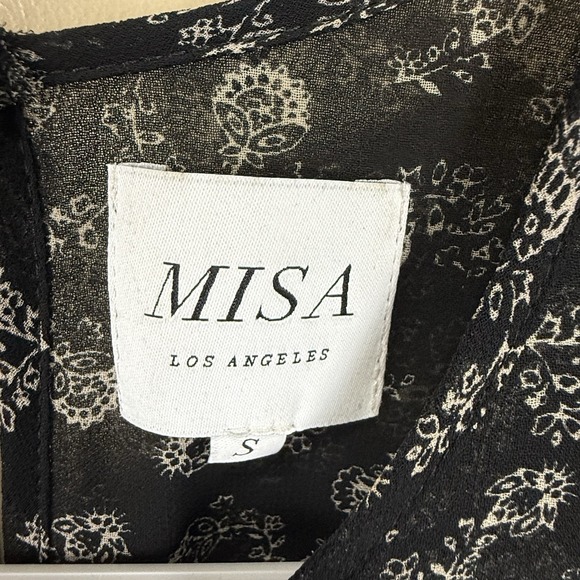 Misa Los Angeles Maxi Dress Black Sheer Floral Rushed Long Sleeve Size S - Picture 5 of 8